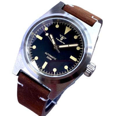 China Customize Fashion Popular Automatic Luminous Waterproof Leather Watch Man NH35 Leather Diver 20ATM Watch for sale