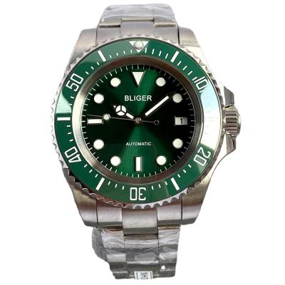 China New NH35 Strap Luminous Automatic Movement Men's Automatic Green Dial Date 43mm Stainless Steel Watch for sale