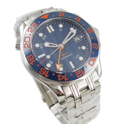 China New Product Bliger Hand Dial Stainless Steel Blue Luminous Sapphire Strap Automatic Date 41mm GMT Movement Glass Automatic Watch for sale