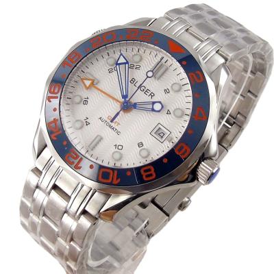 China New 41mm Bliger Hand Dial Stainless Steel Automatic White Luminous Sapphire Hand Date GMT Glass Watch for sale