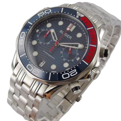 China Blue Ceramic Sapphire Glass Stainless Steel Bezel Quartz Chronograph Automatic Date Rotating Bezel Men Watch for sale