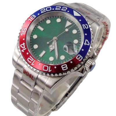 China Hot NH35 PT5000 Magnifier NH35 Automatic Luminous Steel Movement Green Strap Date Product Mechanical Automatic Watch for sale