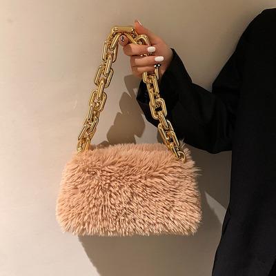 China 2022The New Fashion Women Handbag Winter Fur Cloud Bag With Solid Color Sling Chain Cross - Body Shoulder Bag for sale