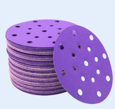 China 6 Inch 17 Holes 150mm Purple Self Adhesive Colored Automotive Sandpaper For Car Polishing 6 Inch 17 Holes for sale