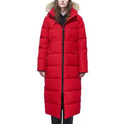 China E18 Windproof With Original Logo Canada Long Down Coat Ladies Stripper Down Jacket Parka Fur Hooded Quilted For Women for sale