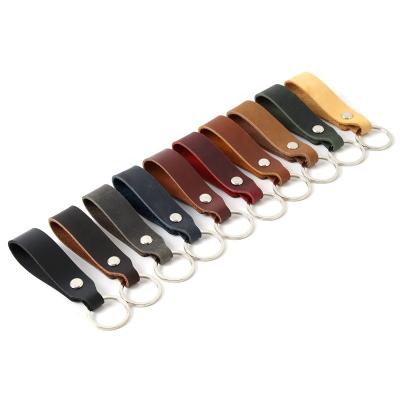 China Wholesale Bulk Handmade Genuine Leather Key Ring Custom Logo Print Real Leather Key Chain Luxury Supermarket Use Zhongshan for sale