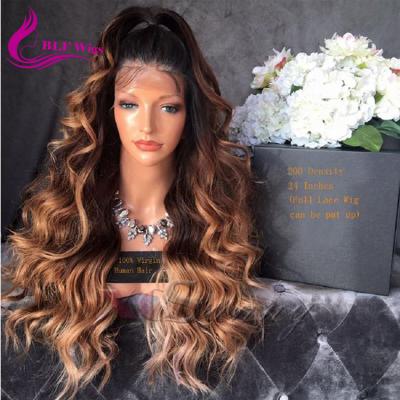 China Cuticle Aligned Virgin Hair Wigs Spring Curly Brazilian Virgin Hair Full Lace Wigs Ombre Color for sale