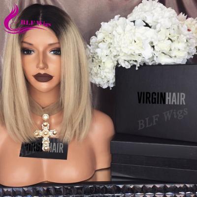 China Silky Straight Wave Ombre Blonde Lace Front Human Hair Wig, Short Bob Style Brazilian Remy Hair Wigs for sale