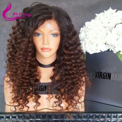 China Curly Kinky Curly Hair Wigs, Indian Remy Human Hair Lace Front Ombre Bob Wigs for sale