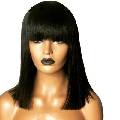 China Density Silky Straight Human Hair Wave 180% Lace Front Wigs With Bangs Blunt Cut Bob Lace Front Wigs Brazilian Hair Wigs for sale