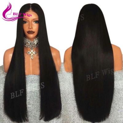 China Long Straight Black Silky Straight Wave Wig, 200% Density Brazilian Hair Full Lace Wig With Baby Hair for sale