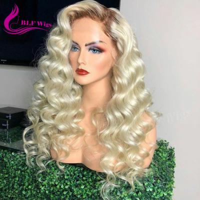 China Roots Wave Human Hair Dark Blonde Spanish Wigs Full Lace Peruvian Wig for sale