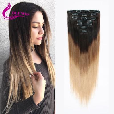 China Silky Straight Wave 1B 27 613 Two Tone Ombre Color Peruvian Hair Clip in Hair Extensions for sale