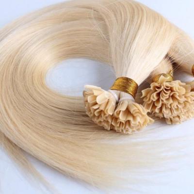 China Silky Straight Wave 100 Strands U Tip Me Tip Pre Bonded 100% Virgin Hair Extensions #613 Color Blonde Cuticle Remy Keratin Human Hair Extensions for sale