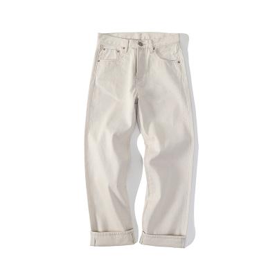 China Embryo Cotton Breathable White Cowhide Beige Straight-Leg Pants Ami Khaji Retro Wash Red Ear Jeans for sale