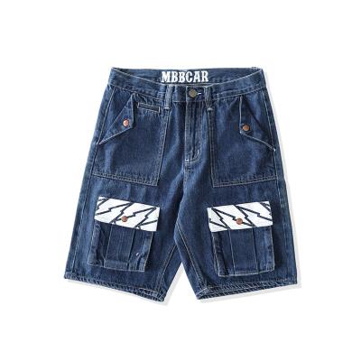 China Five Point Waterproof Lightning Printing Blue Bull Ear Denim Shorts Ami Khaji Red Denim for sale