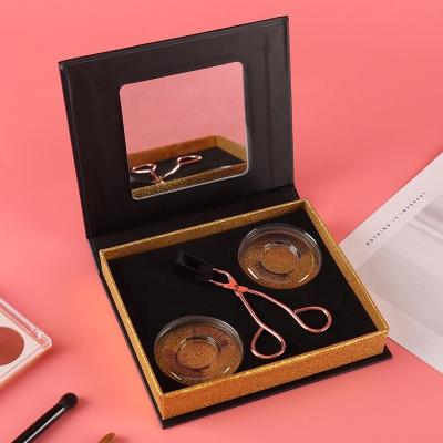 China Selling Naturally Dense Like 3D Hot Cakes Free Stick 2 Pairs Magnetic False Eyelashes Set For Dispenser for sale