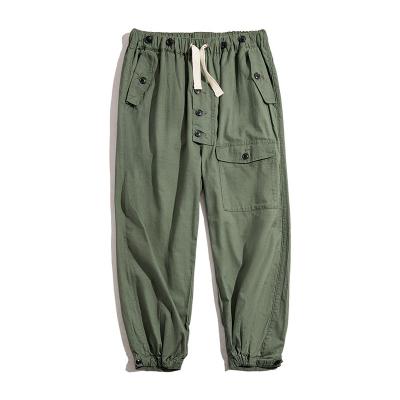 China Retro Breathable American Army Green Overalls Platform Pants Drawstring Waist Elastic Foot Casual Men's Tide Pants for sale