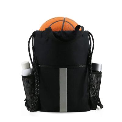 China Promotional Wholesale Amazon Quality Drawstring Sport Gym Backpack Bag With Shoe Compartment And Two Mesh Water Bottle Holder for sale