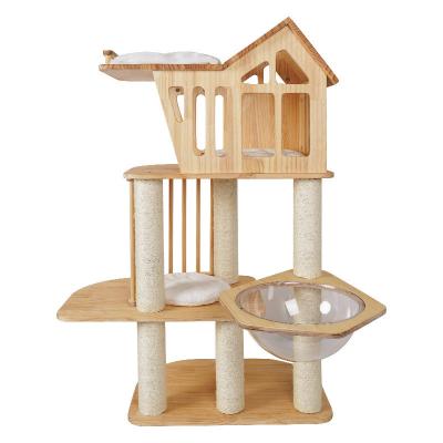 China 2022 Amazon Hot Sale Cat Climbing Stocked Solid Wood Frame With Capsule Cat Nest Cat Tree Tower for sale