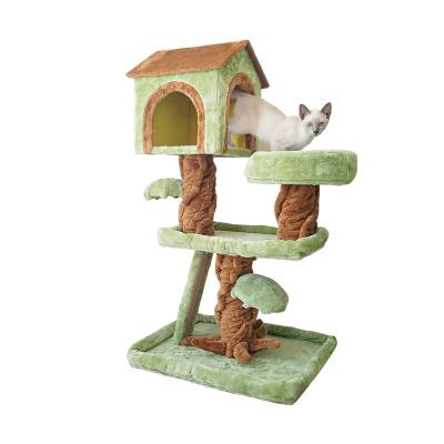 China Sustainable Wooden Cat Activity Tree Entertainment Scratching Post Tower Platform Cat Tree for sale