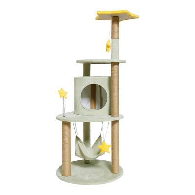 China 2022 Hot Stocked Amazon Plush Cat Tree Nest Play Multilevel Climbing Treehouses For Cats for sale