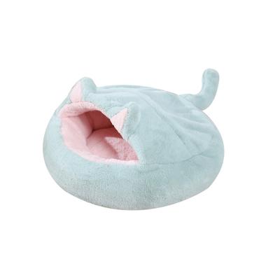 China Luxury Comfortable Plush Pet Products Stored Warm Cat Nest Customized Small Private Round Dog Cat Bed for sale