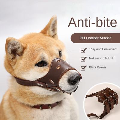 China Wholesale Viable Adjustable High Quality Durable Anti-bite Pu Dog Muzzle Leather Mouth Cover For Dogs Safe Dog Muzzle for sale