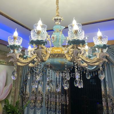 China Modern Home Lobby Lighting Decoration Pendant Ceramic Chandelier With Crystal Luxury Chandelier for sale