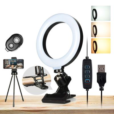 China Mini Live Streaming Selfie Makeup Webcam Ring Laptop Led Video Conference Lighting with Clip and Tripod for sale