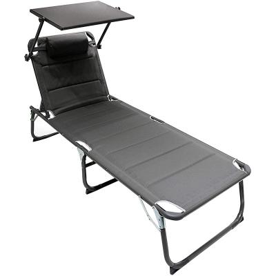 China Modern Aluminum Foldable Lounge Chair Beach Bed Sun Outdoor Folding Sun Bed With Canopy for sale