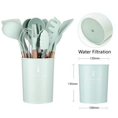 China Sustainably Drop Shipping - 12 Pieces Silicone Kitchen Accessories Cooking Tools Kitchenware Silicone Kitchen Utensils With Wooden Handles for sale