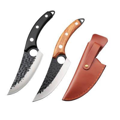 China Professional Net Stocked Boning Japanese Chef Knife Wood Handle Kitchen Knives Optional Leather Sheath for sale