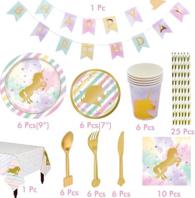 China Shiny Gold Silver Foil Paper Cup Unicorn Party Supplies Decoration Industrial Gold Tableware Set For Birthday Party for sale