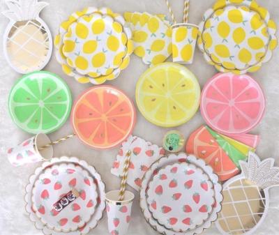 China Straw Cake Dinosaur Knife Fork Lemon Industrial Disposable Tableware Strawberry Paper Plate Cup Party Supplies Gifts Pink Wedding for sale