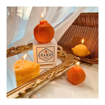 China Birthdays INS Soy Wax Scented Candle Home Decoration Photo Props Souvenir Ugly Orange Lemon Cheese Candle Vela Perfumada De Cera De Soja for sale