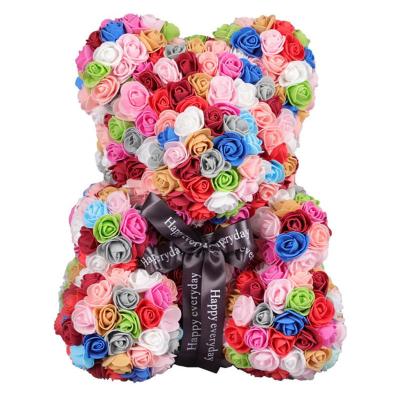 China Wholesale Colorful Red Teddy Bear Rose Bear With Flower 25cm 40cm Wedding Box 70cm Valentine Gift Artificial Pe Foam for sale