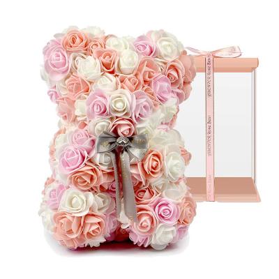 China Beautiful Colorful Artificial Flowers 25/40cm Rose Bear Multicolor Plastic Foam Rose Teddy Bear Girlfriend Valentines Day Birthday Party Favors for sale