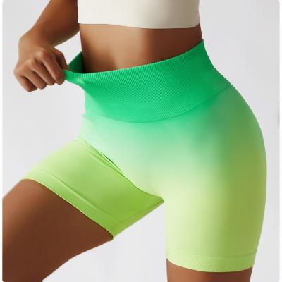 China Hot Selling Custom Gradient Anti-Wrinkle Logo Sports Yoga Shorts Sexy Women Quick Dry For Shower Woman Hot Yoga Pants Shorts Girls Shorts for sale