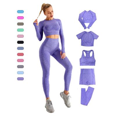 China QUICK DRY Seamless Fitness Clothing Female Yoga Sportswear 5 Pieces Yoga Set Seamless Yoga Sets Bodycon Legging Workout Leggings Women for sale