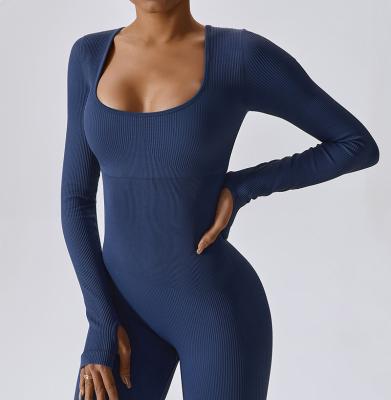 China 2023 New QUICK DRY Seamless Yoga Jumpsuit Fitness One-Piece Workout Sports Tight-fitting Yoga Suit Women's Long Sleeve Clothes for sale