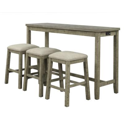 China Minimalist 4 piece counter height table with fabric filled stool, gray green bar and dining suite with plug for sale