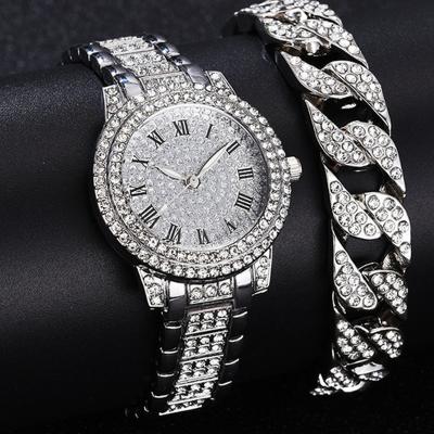 China Luminous Luxury Watch Set Ladies 2-Piece Set Diamond Watch Bracelet Set for sale