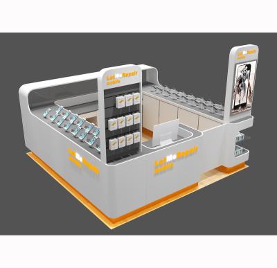 China Strong mobile phone kiosk design shopping mall cell phone accessories display cell phone repair station for sale