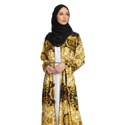 China Muslim Women's Long Dress Women's Muslim Floral Dress Classic Yellow Pattern Dress Arabic Formal Casual Daily Dubai for sale