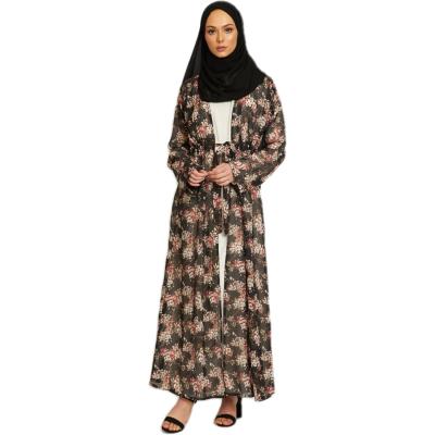 China Muslim Floral Robe Dubai Dress Women Black Floral Muslim Arab Women Formal Daily Casual Long Dress for sale