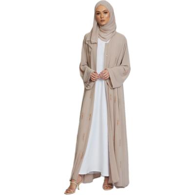 China Middle East Dubai design skin color cardigan long robe islamic robe turban women gold classic decoration muslim formal casual daily feather new for sale