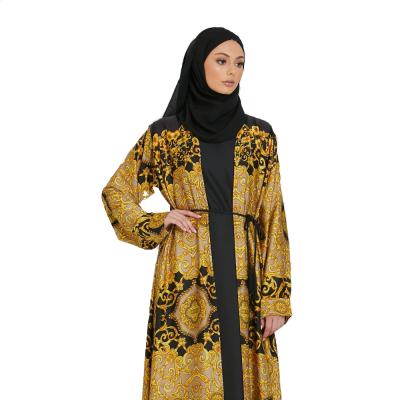 China Dubai Dress Pattern Cardigan Pattern Yellow Muslim Arab Women Formal Daily Casual Long Dress Muslim Dress for sale