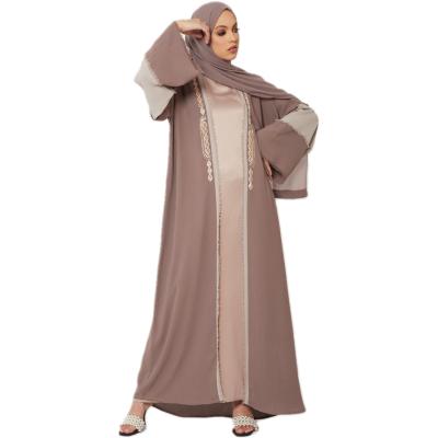 China Muslim Women's Dubai Dress Solid Color Lace Dress Floral Muslim Women Arab High Quality Formal Daily Casual Long Dress Muslim Dress for sale