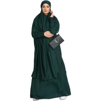 China 2022 New Young Ladies Malaysia Islamic Clothing One Piece Abaya Formal Casual Daily Forest Green Ramadan Prayer Dress for sale